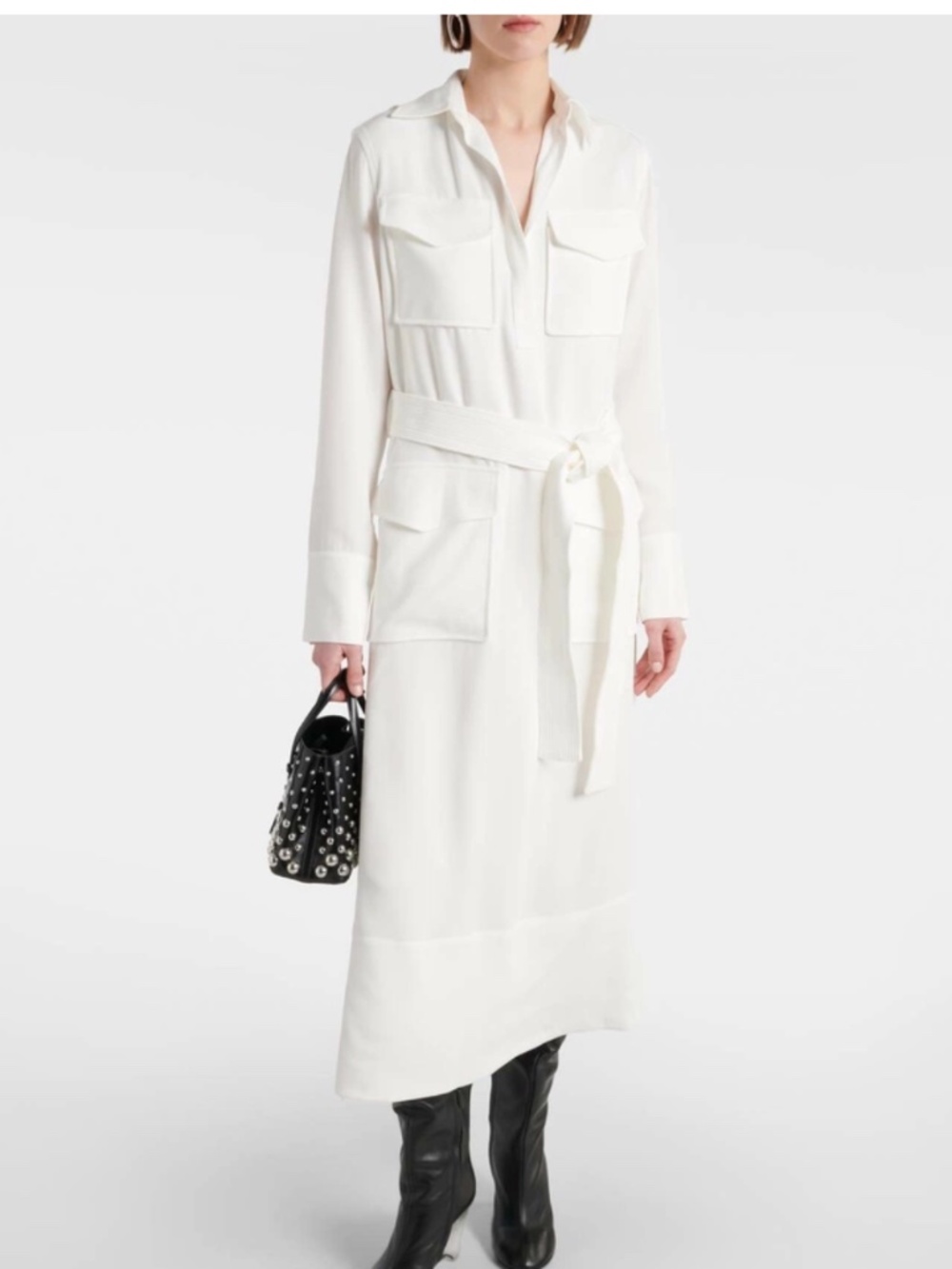 Proenza Schouler Vanessa Crepe Midi Dress Ivory Size 2 NWT No Belt